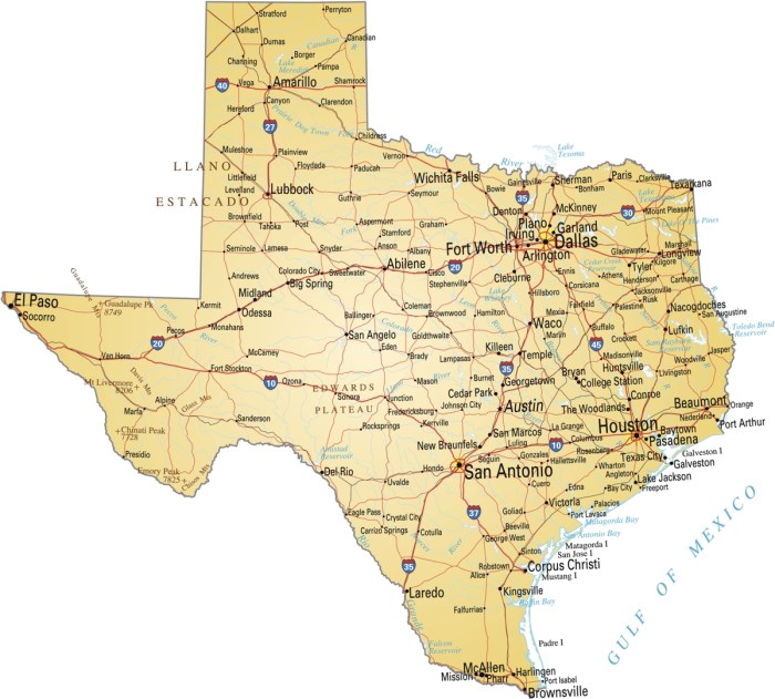 Texas map with four regions