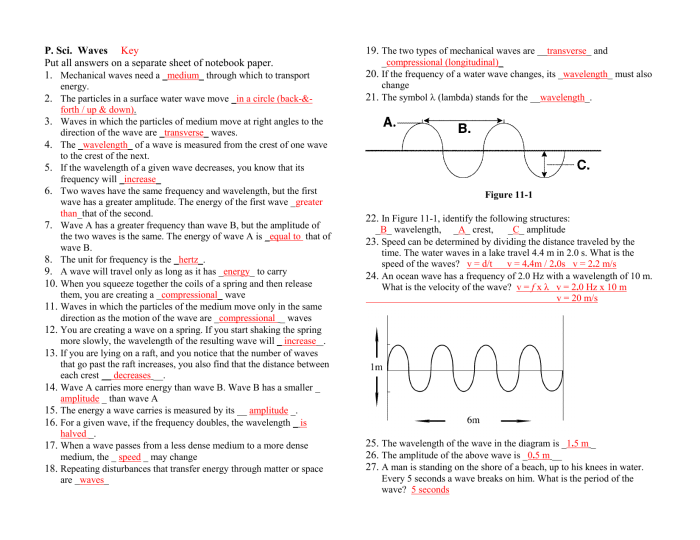 Types of waves and properties worksheet answer key