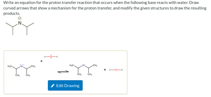 Write an equation for the proton transfer reaction that occurs