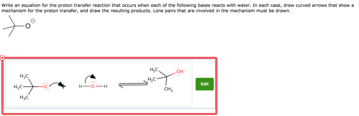 Write an equation for the proton transfer reaction that occurs